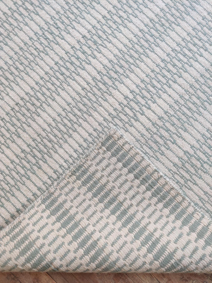 Modern Sage Green Geometric Pattern - Natural White & Aqua Handloom Carpet