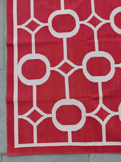 Modern Red Octagon Artisan Crafted Reversible Cotton rug
