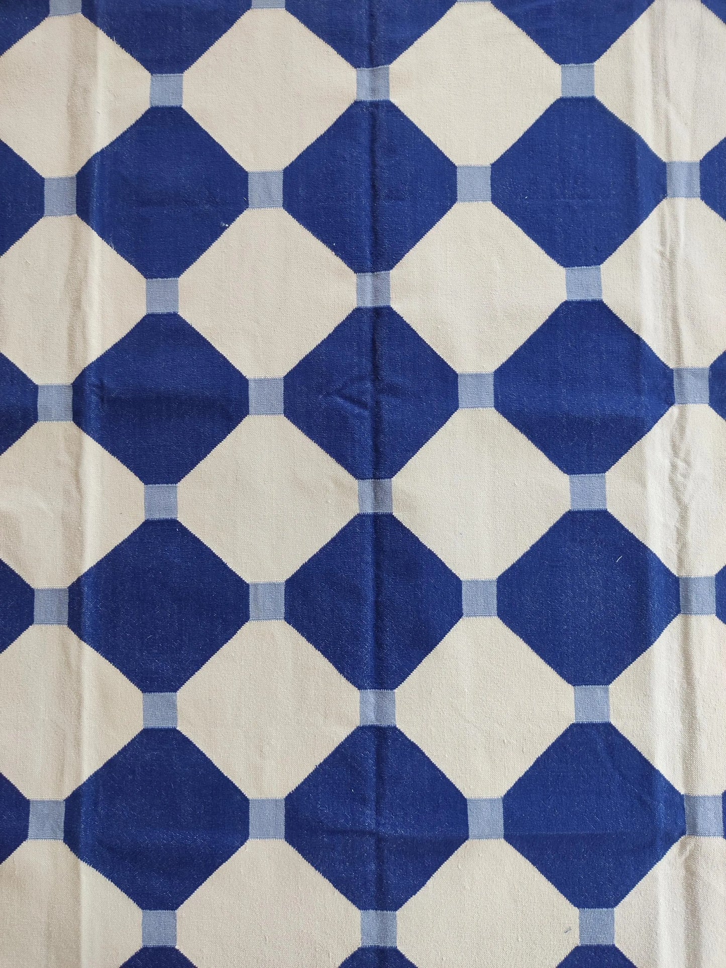 geometric octagon and diamond pattern Cotton Dhurrie Rug