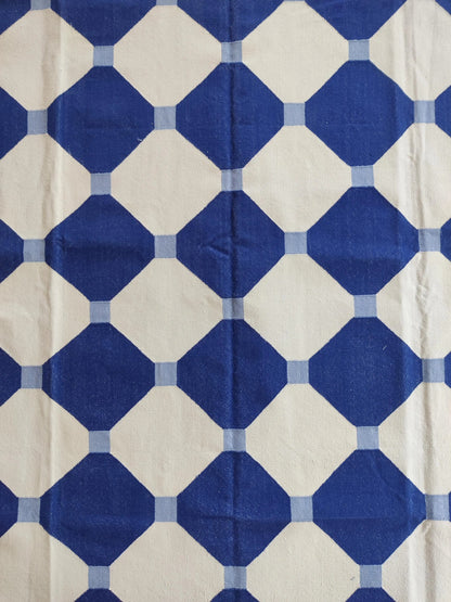 geometric octagon and diamond pattern Cotton Dhurrie Rug