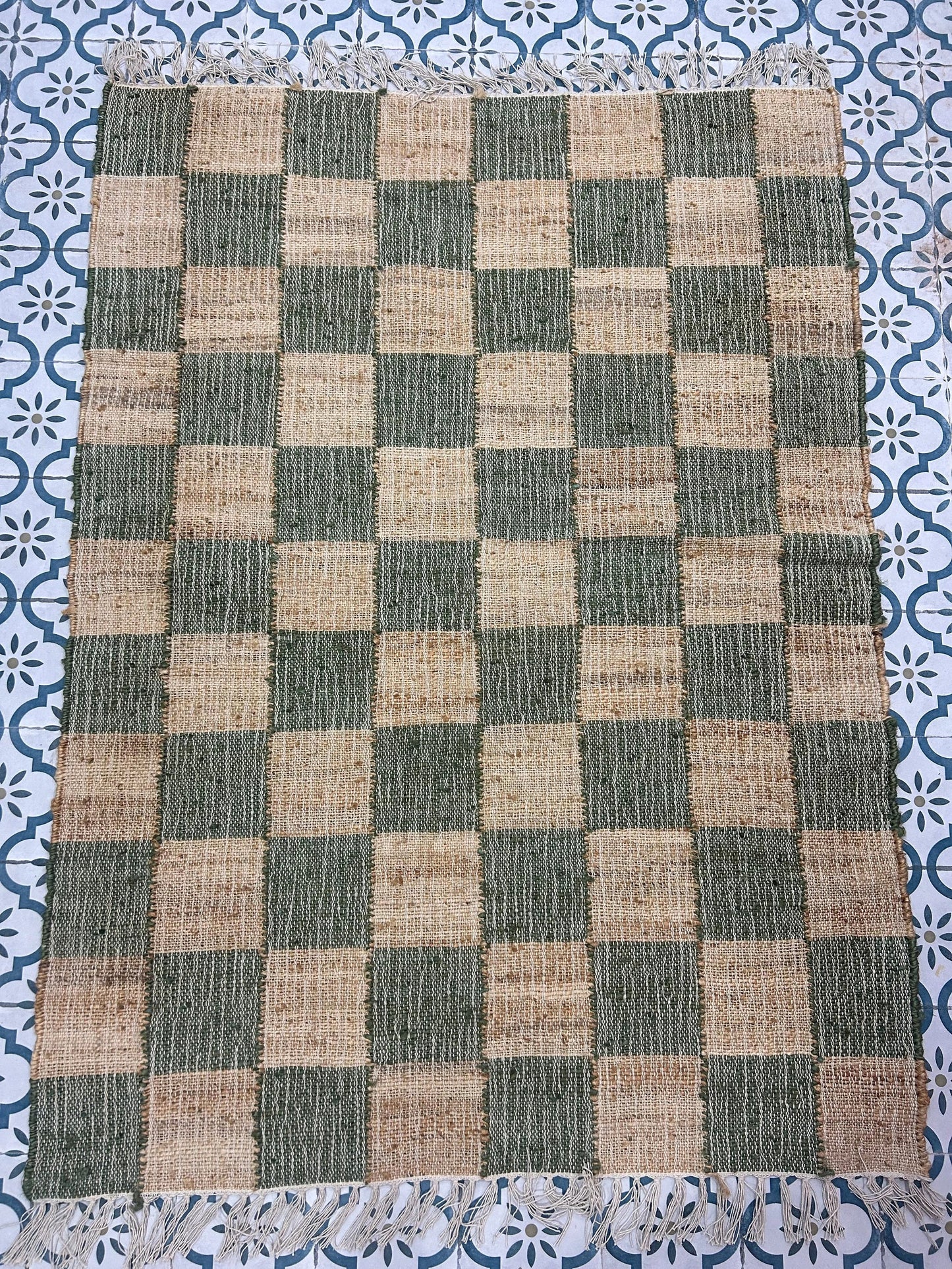 Sage Forest Checkerboard Cotton Jute Rug