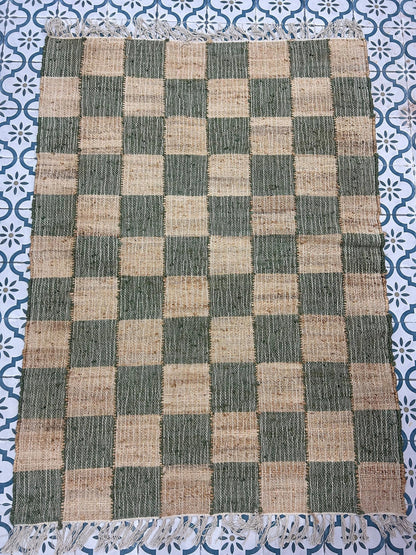 Sage Forest Checkerboard Cotton Jute Rug