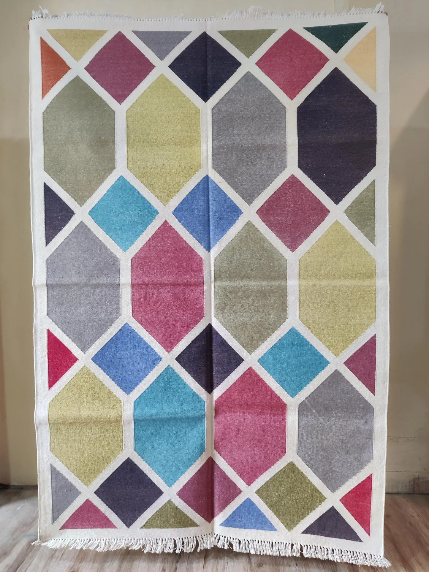 Modern Harlequin Geometric Dhurrie rug