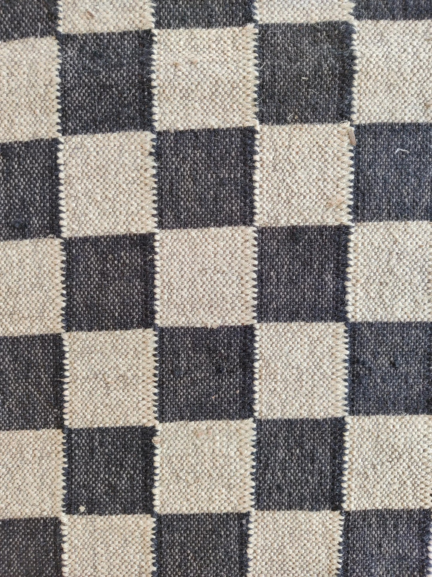 Charcoal Chessboard Hand-Woven Wool and Jute Rug