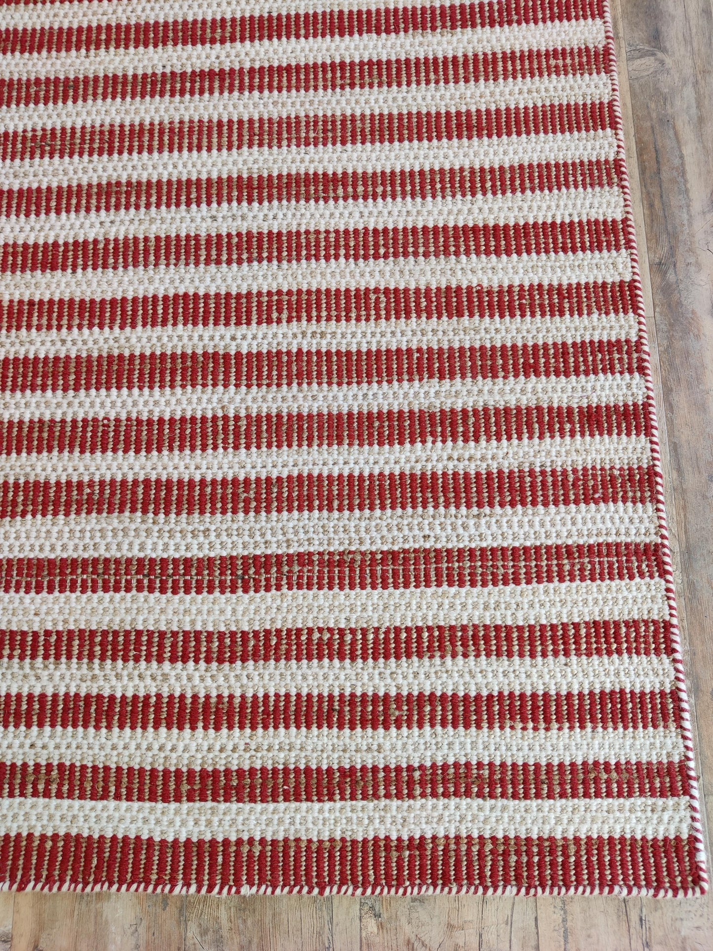 Linear Striped Pattern Dhurrie | Rust Red & Cream Artisan Home Decor