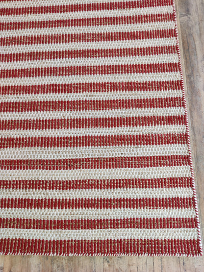 Linear Striped Pattern Dhurrie | Rust Red & Cream Artisan Home Decor