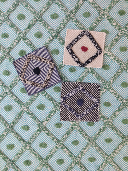 Handmade Diamond Popcorn Pattern Aqua & Jade Handloom Carpet