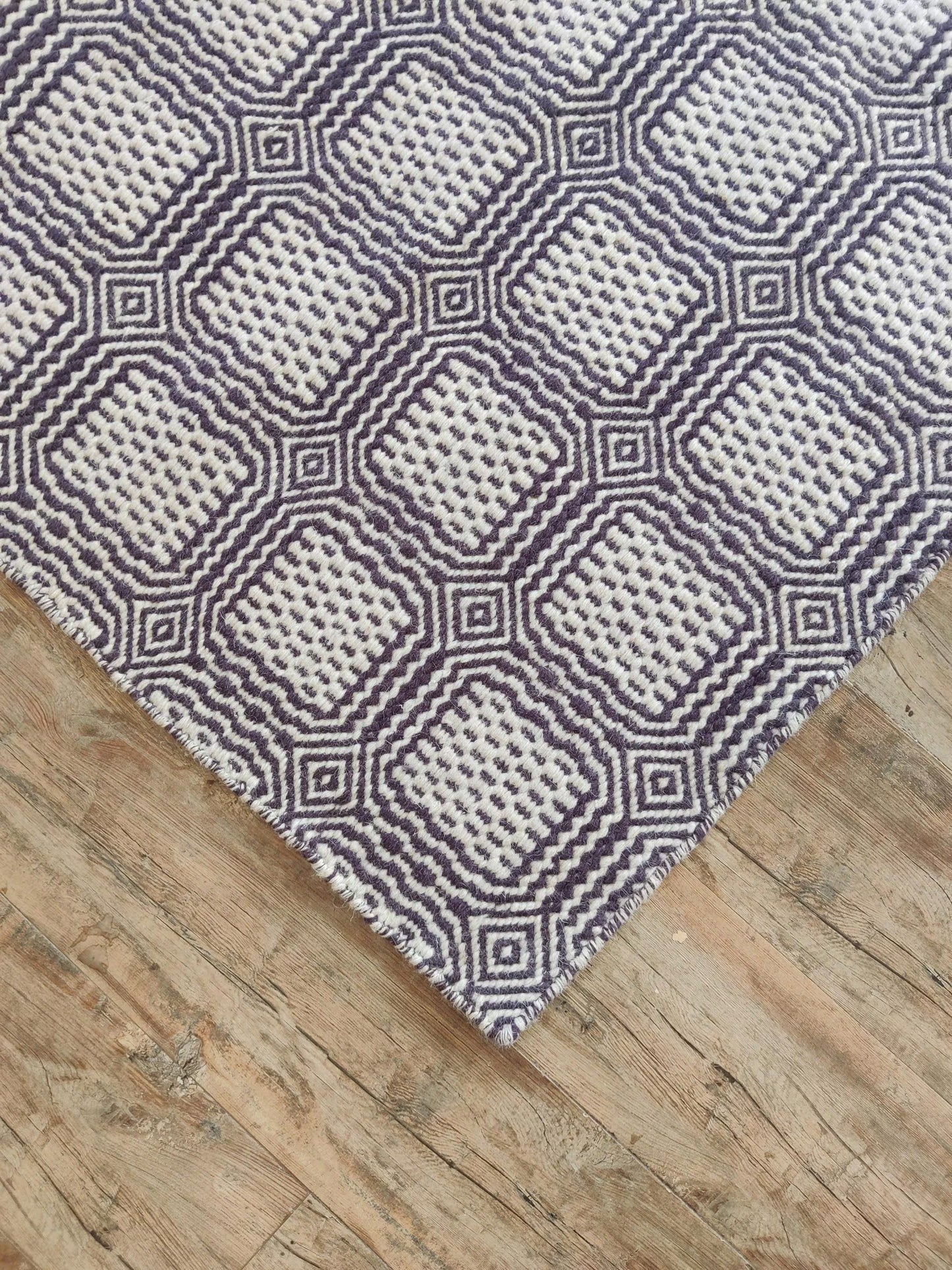 Hand-Woven Charcoal & Ivory Box-Tile Wool Rug