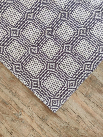 Hand-Woven Charcoal & Ivory Box-Tile Wool Rug