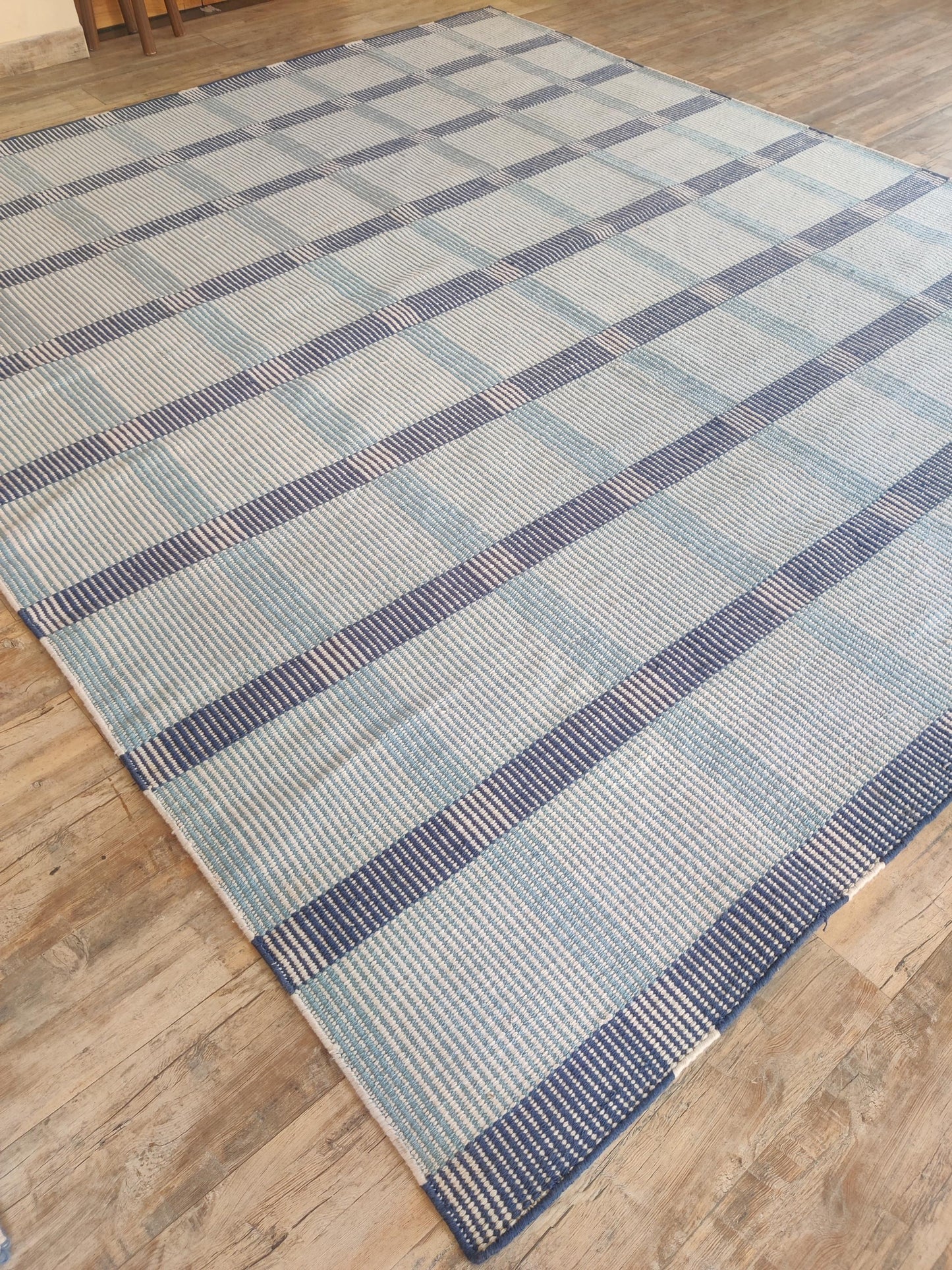 Traditional Indigo Striped Hand-Loomed Area Rug