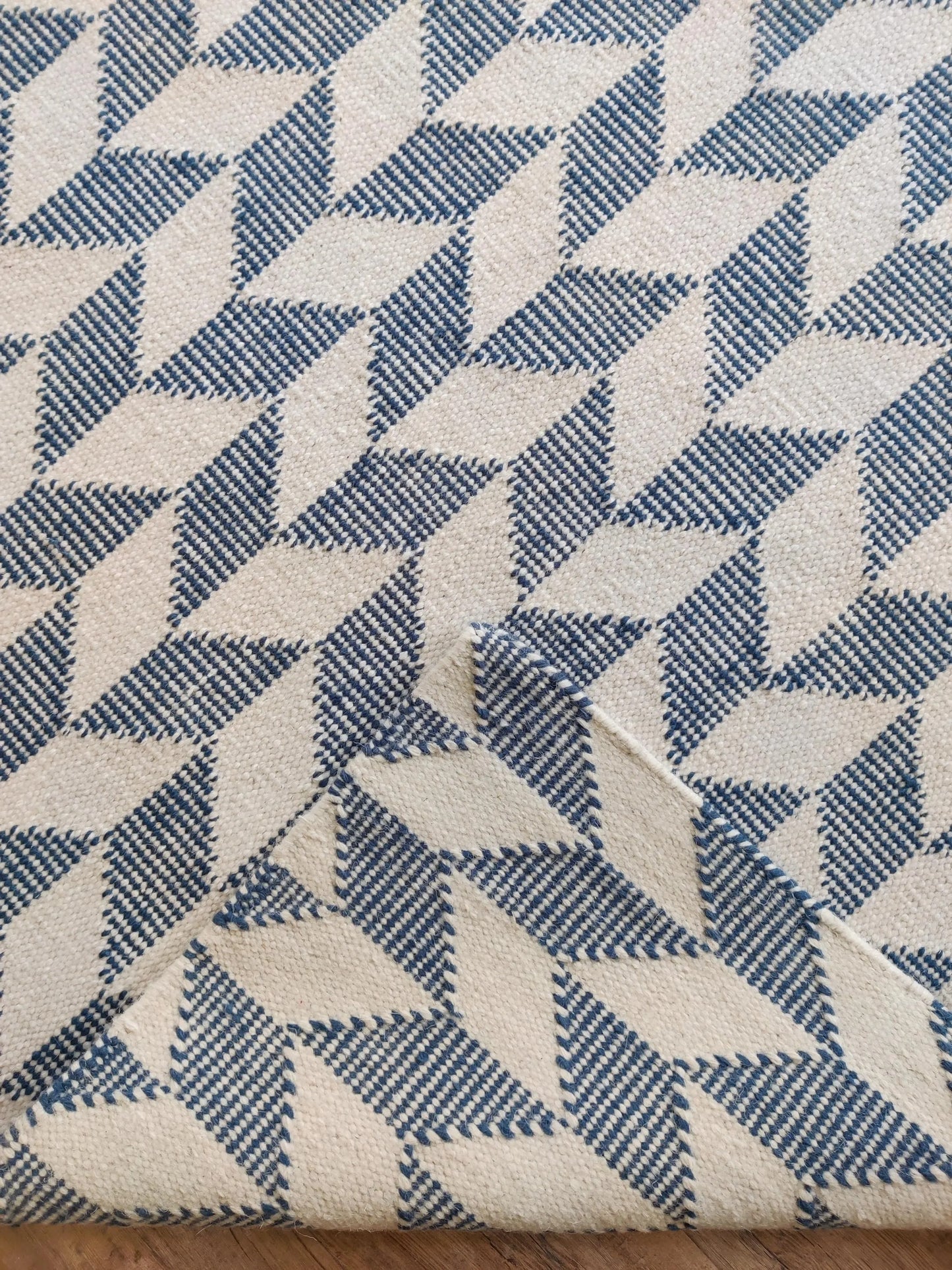 Modern Blue Herringbone Wool Rug