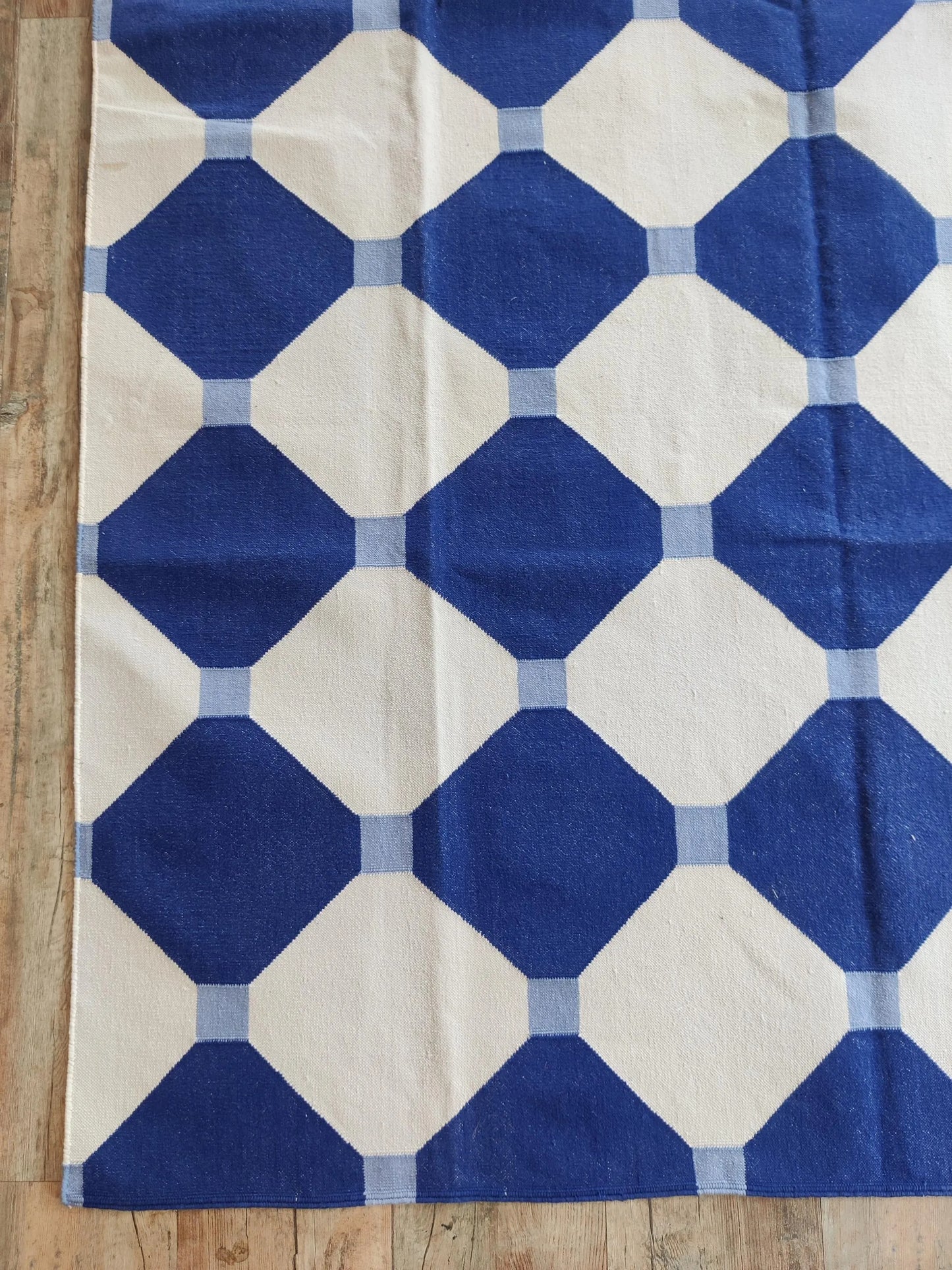 geometric octagon and diamond pattern Cotton Dhurrie Rug