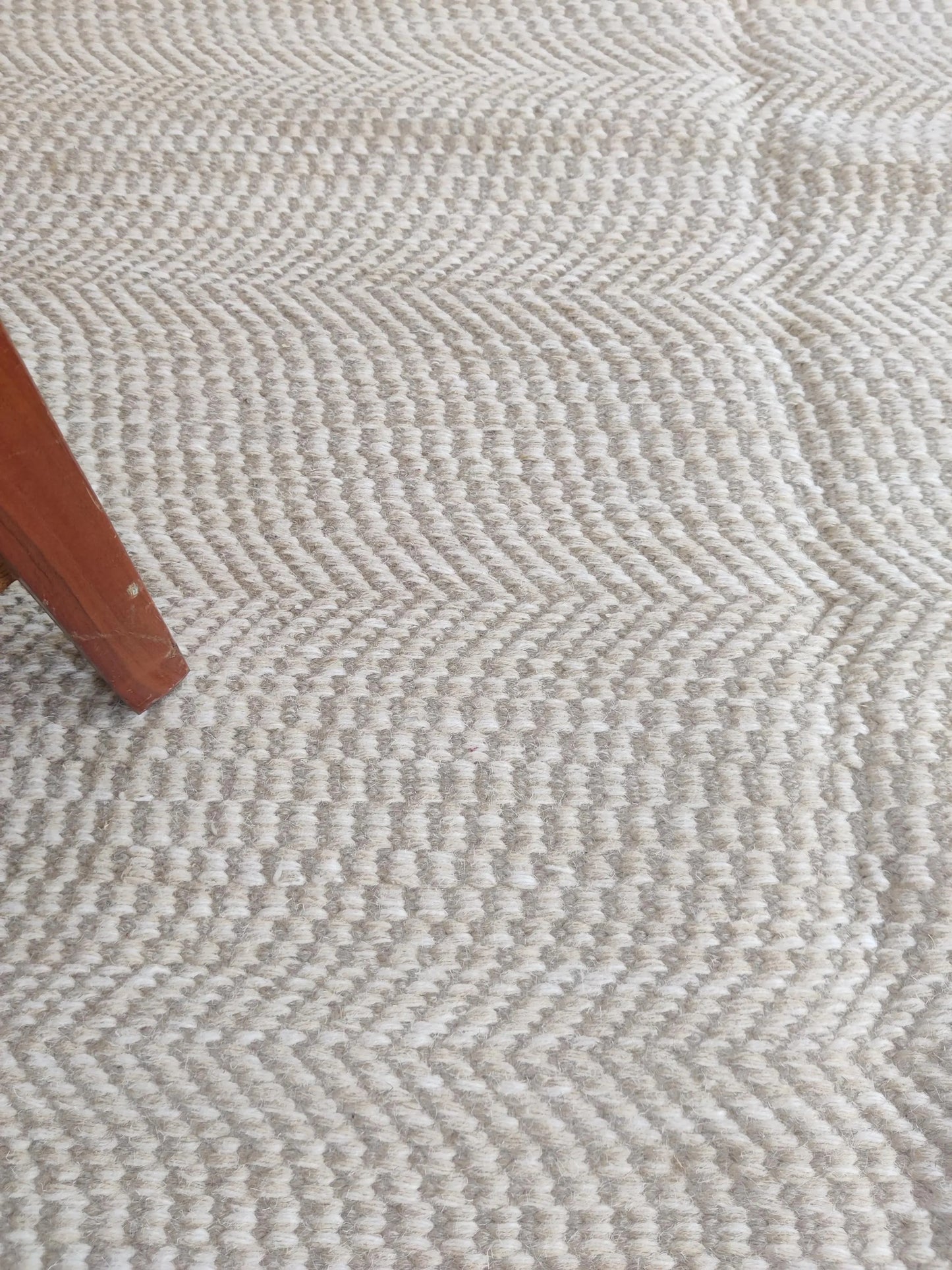 Neutral Beige Chevron Pattern Wool Carpet