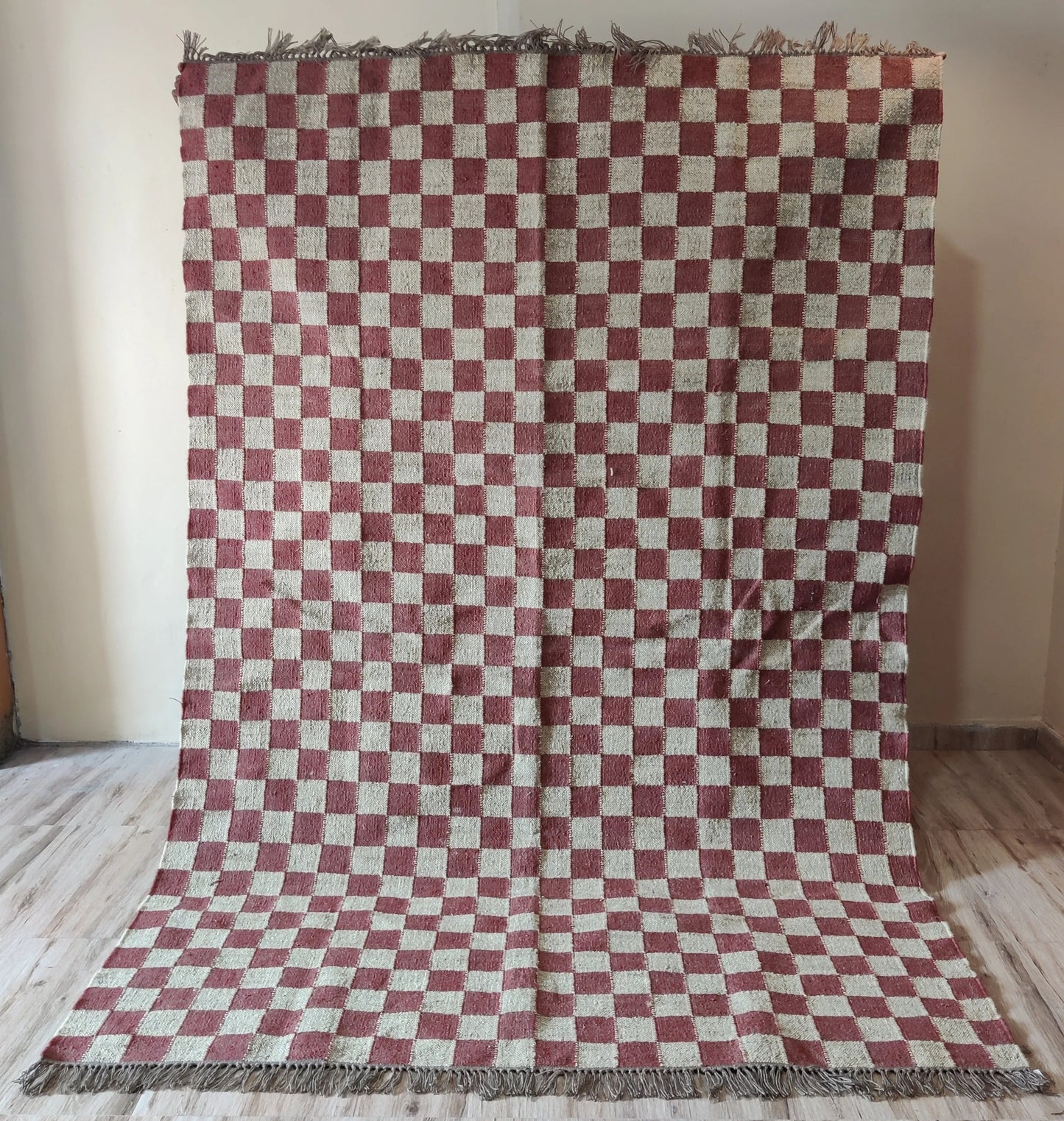 Crimson Checkered Trendy Red Grid Rug for Living Room & Bedroom