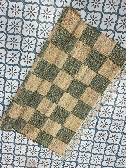 Sage Forest Checkerboard Cotton Jute Rug