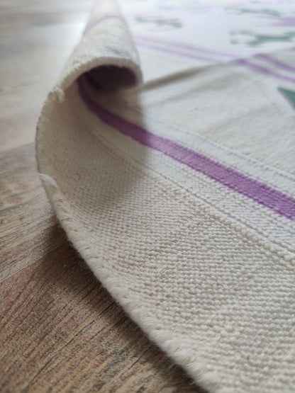 Lavender & Green Tribal Folk Motif Kilim - Traditional Star Pattern Dhurrie