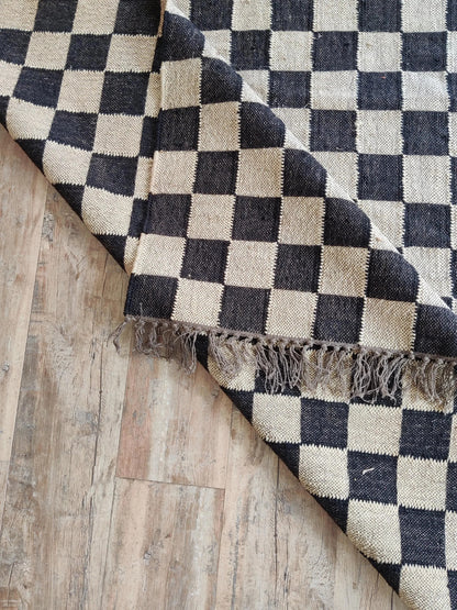 Charcoal Chessboard Hand-Woven Wool and Jute Rug