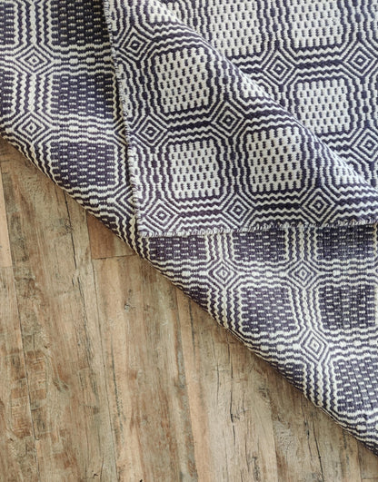 Hand-Woven Charcoal & Ivory Box-Tile Wool Rug