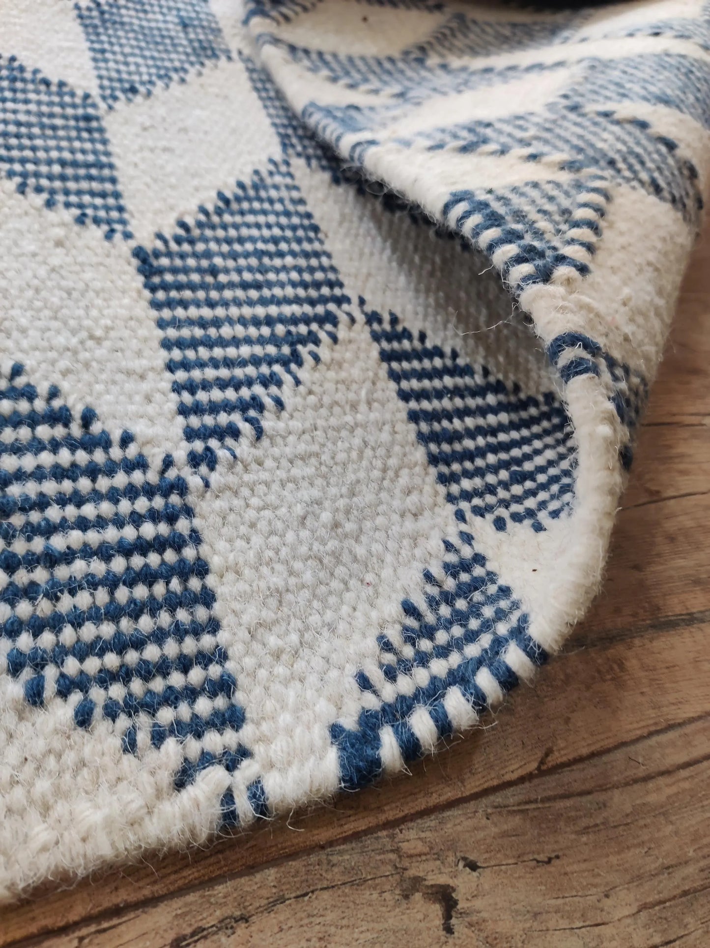 Modern Blue Herringbone Wool Rug