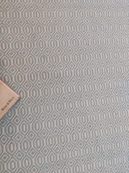 Hand-Woven Light Blue Diamond Trellis Wool Rug