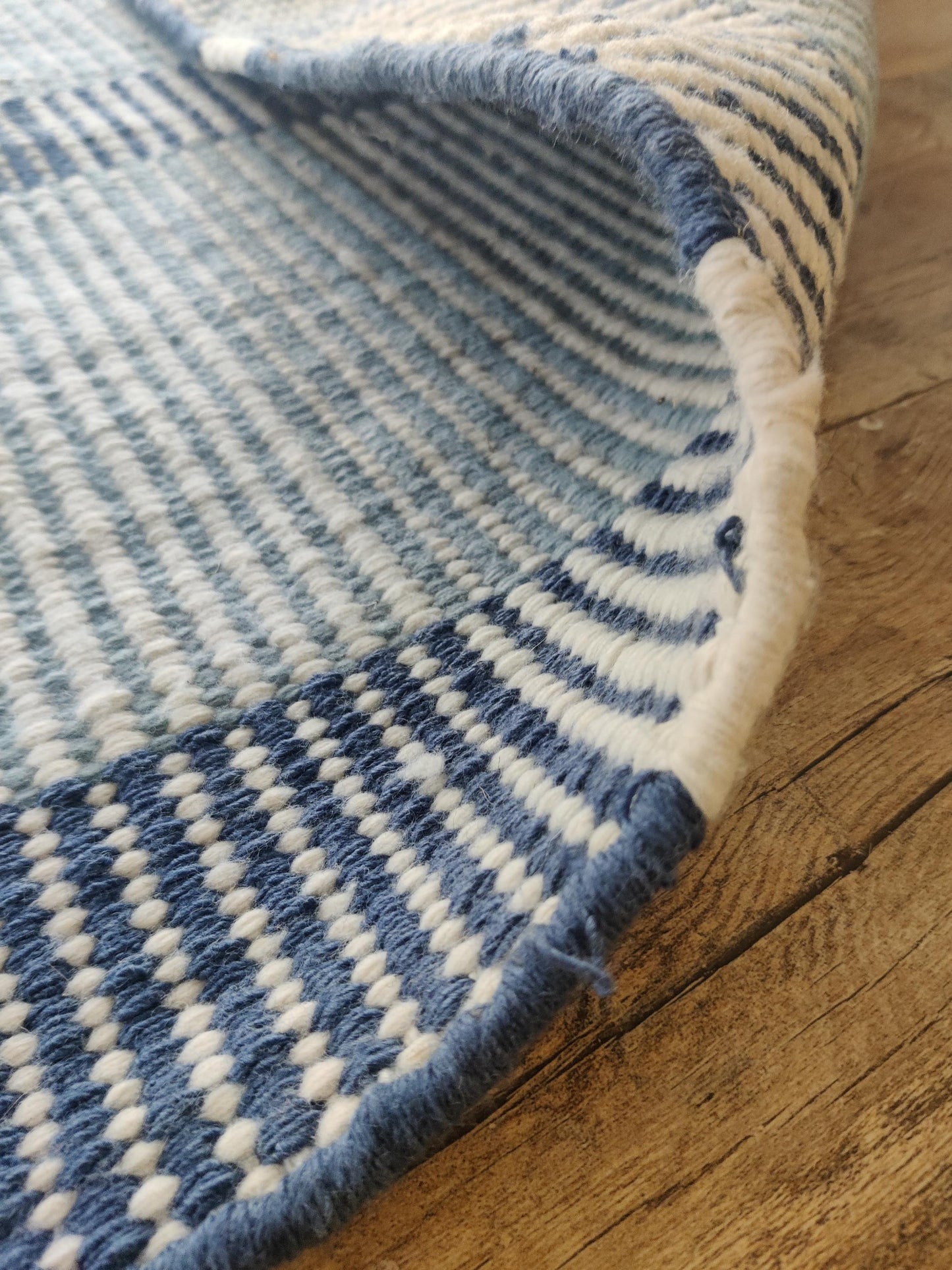 Traditional Indigo Striped Hand-Loomed Area Rug