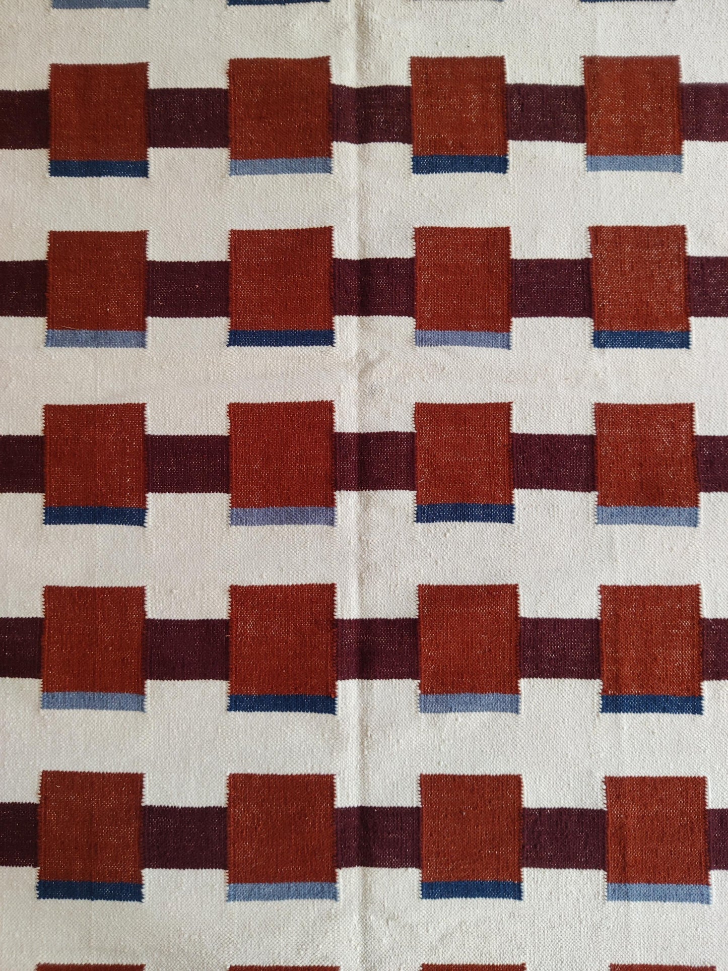 Modern Geometric Terracotta Square Pattern Handwoven Rug