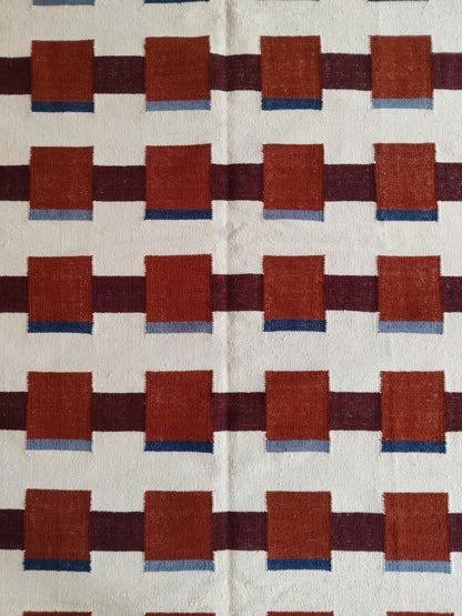Modern Geometric Terracotta Square Pattern Handwoven Rug