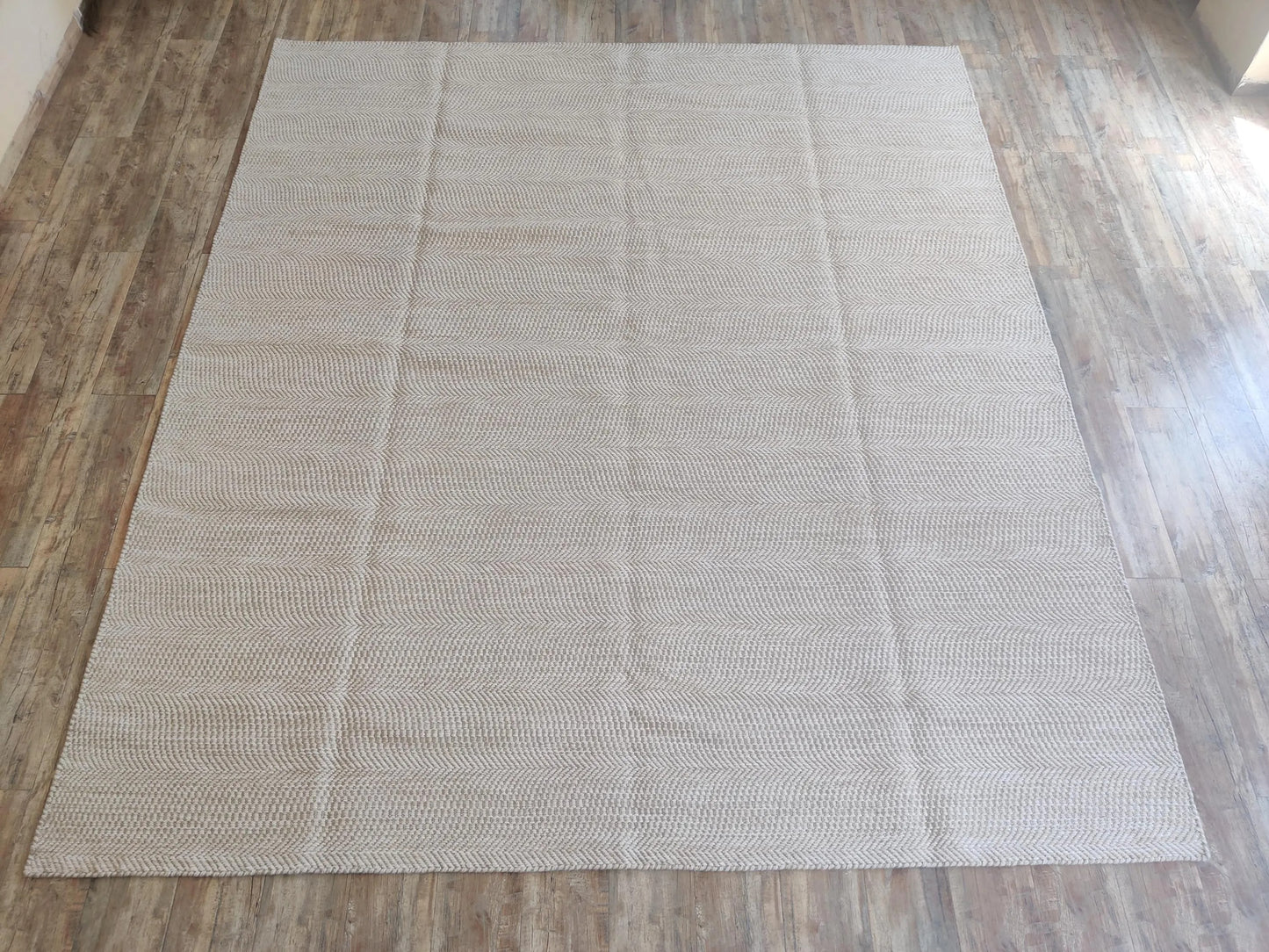 Neutral Beige Chevron Pattern Wool Carpet