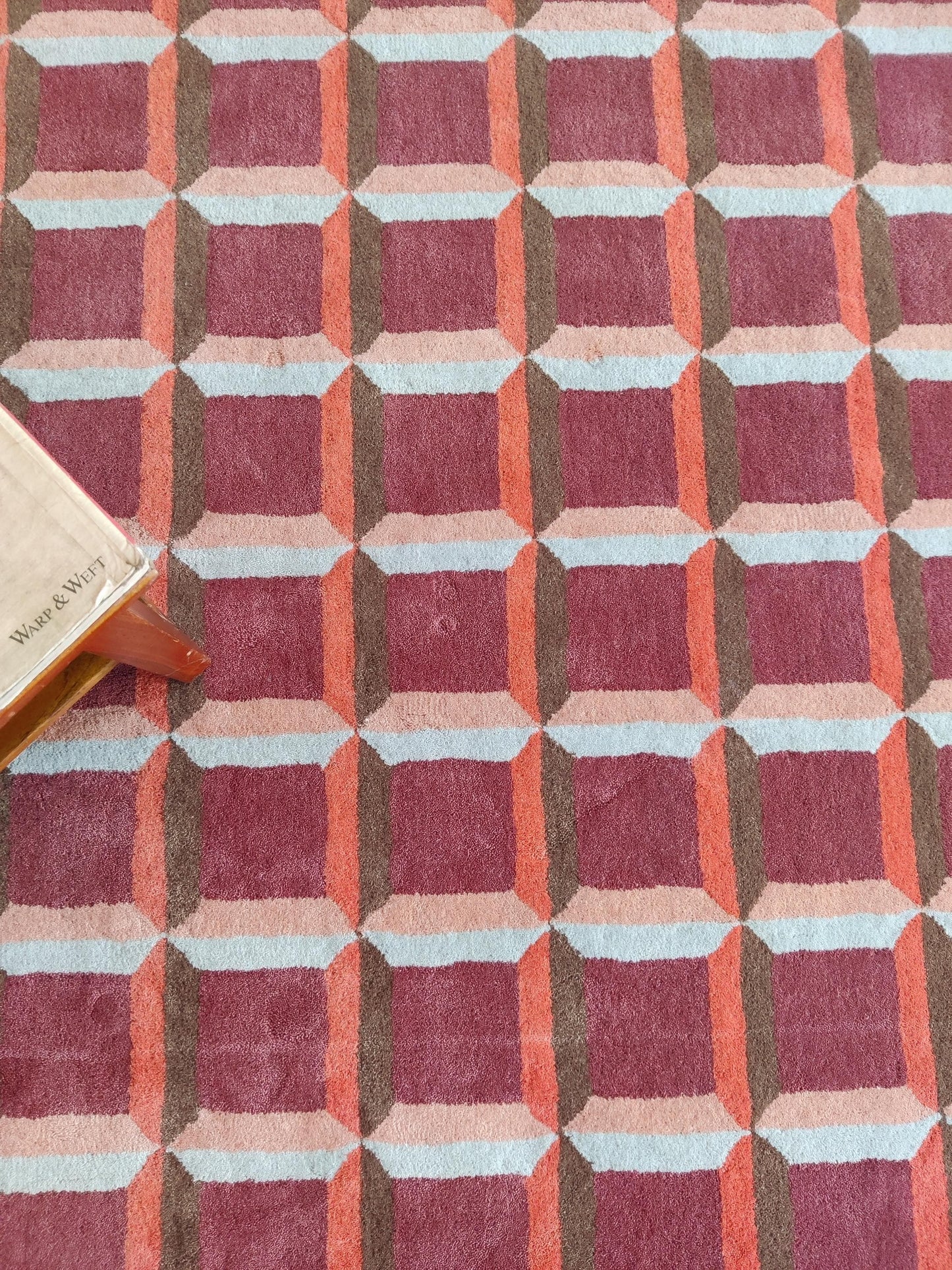 Abstract Red Orb & Checkered Pattern Thick Plush Pile Designer Carpet