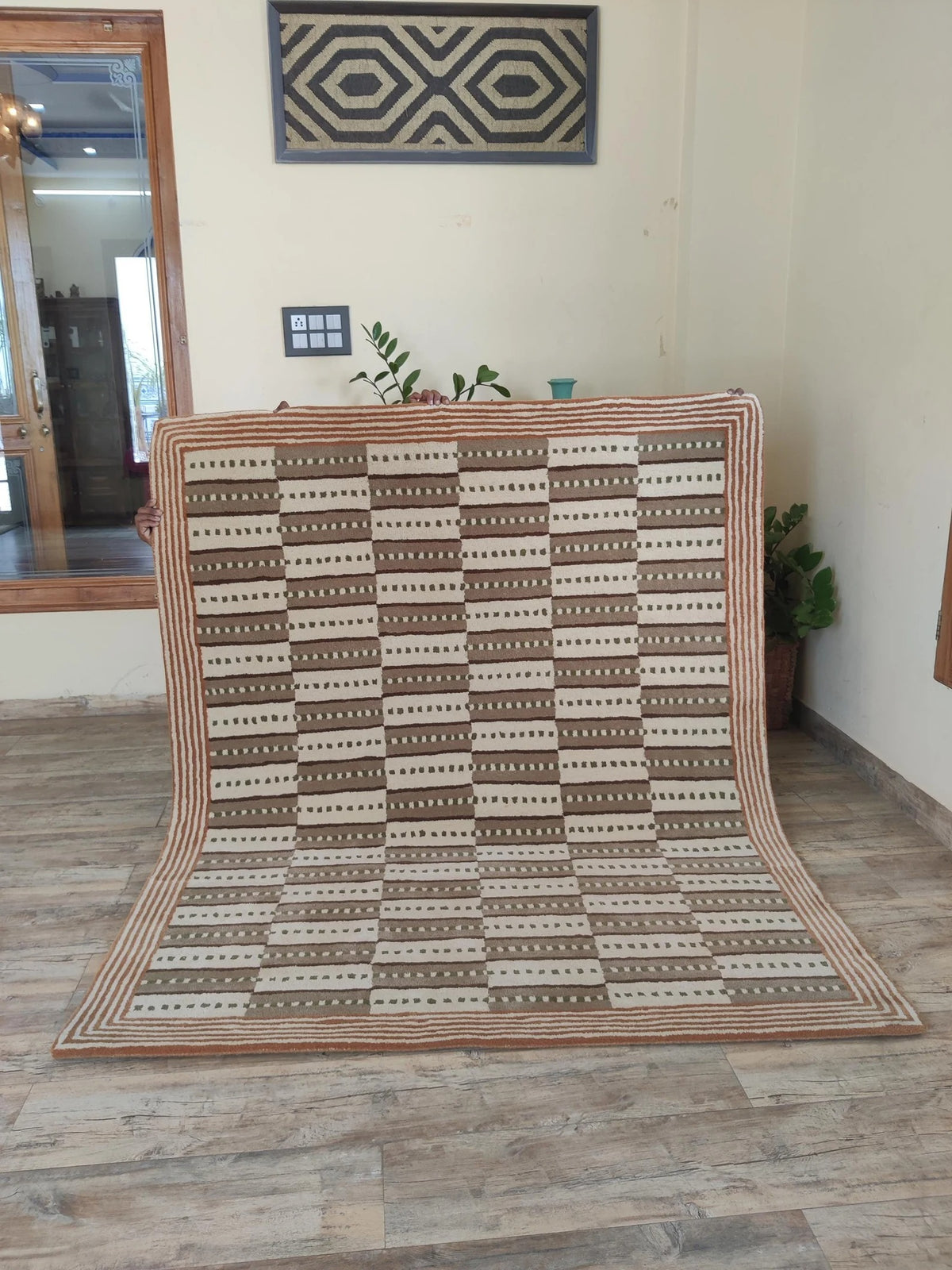 Designer Hand Tufted Wool Rug ,Brown Ivory Modern Area Rug, Bespoke Wool Carpet for UK Homes