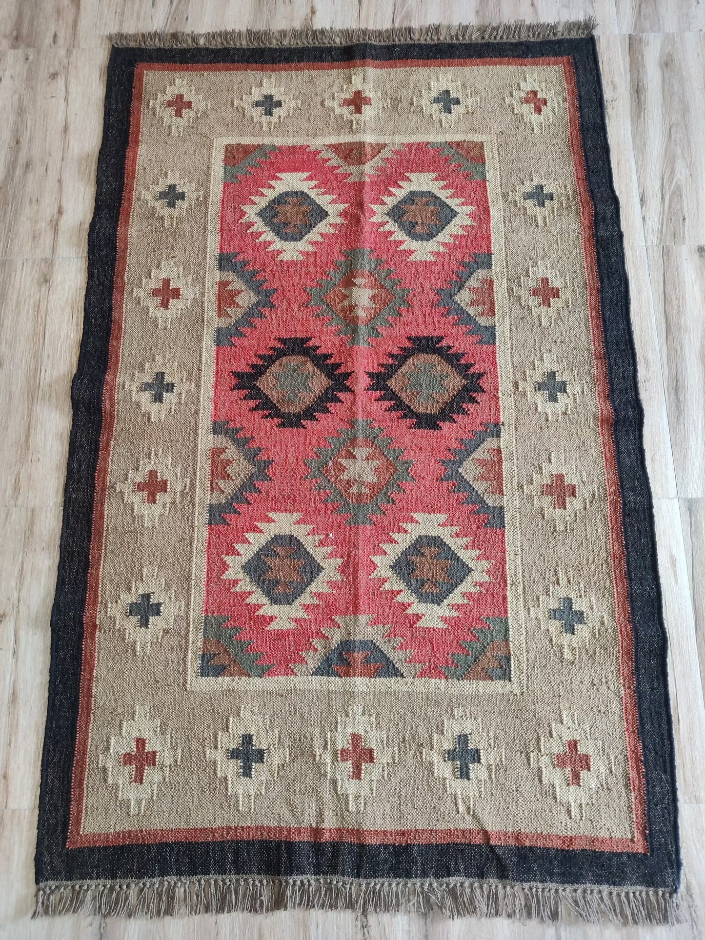 Southwestern Tribal Medallion Pattern Wool Jute Rug