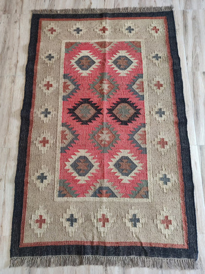 Southwestern Tribal Medallion Pattern Wool Jute Rug
