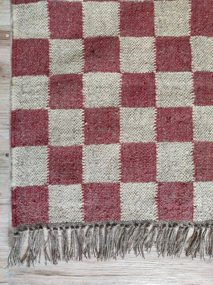Crimson Checkered Trendy Red Grid Rug for Living Room & Bedroom