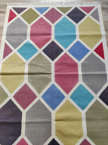 Modern Harlequin Geometric Dhurrie rug