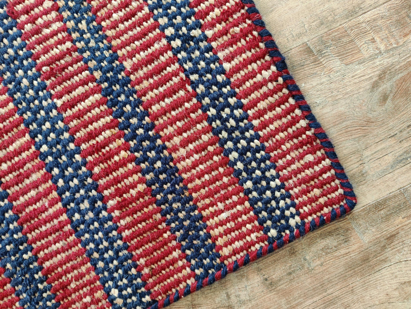Indigo Blue & Rust Red Striped Pattern - Durable Handloom Hallway Carpet