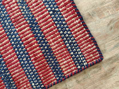Indigo Blue & Rust Red Striped Pattern - Durable Handloom Hallway Carpet