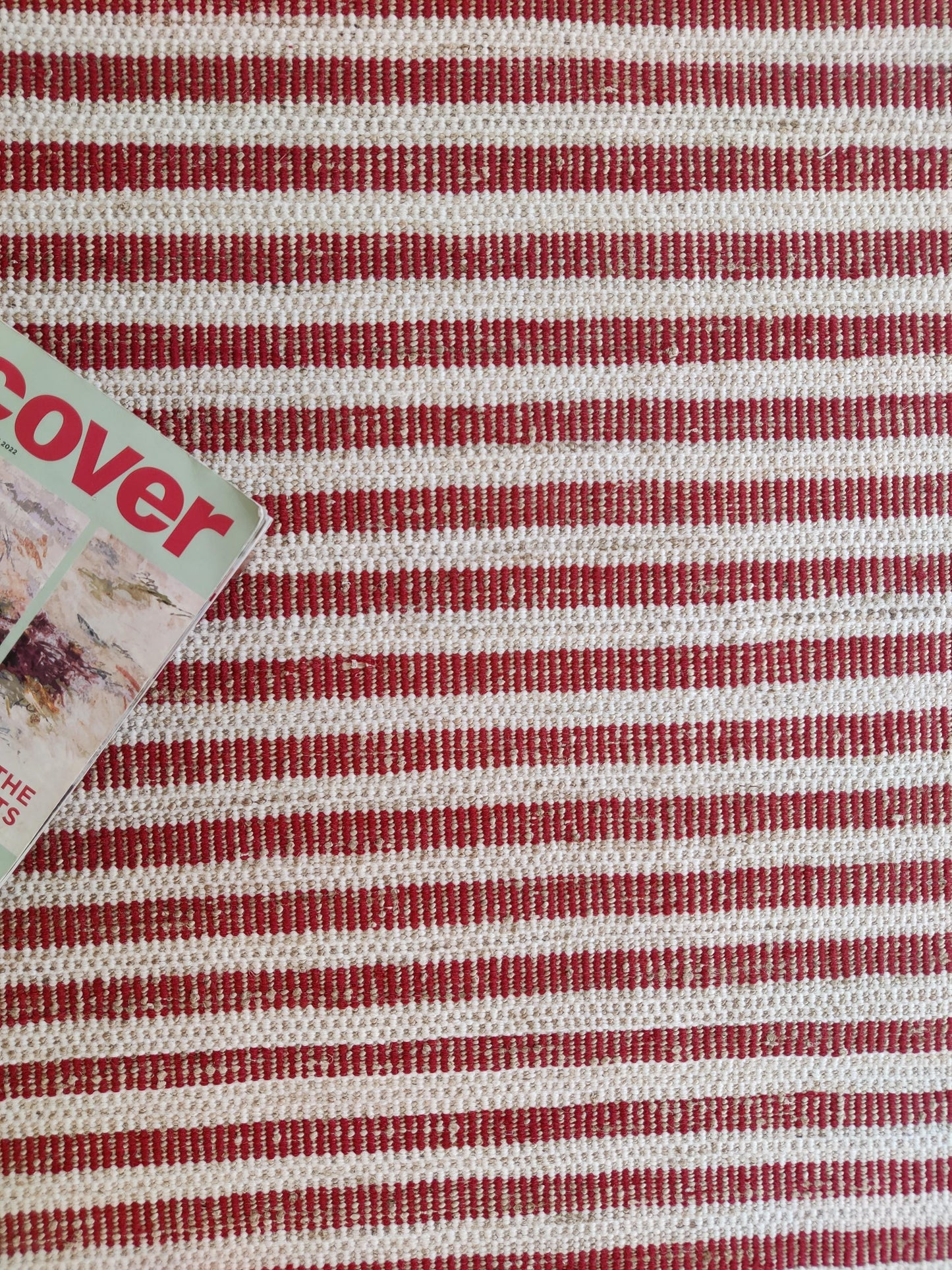 Linear Striped Pattern Dhurrie | Rust Red & Cream Artisan Home Decor