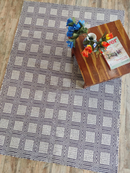 Hand-Woven Charcoal & Ivory Box-Tile Wool Rug
