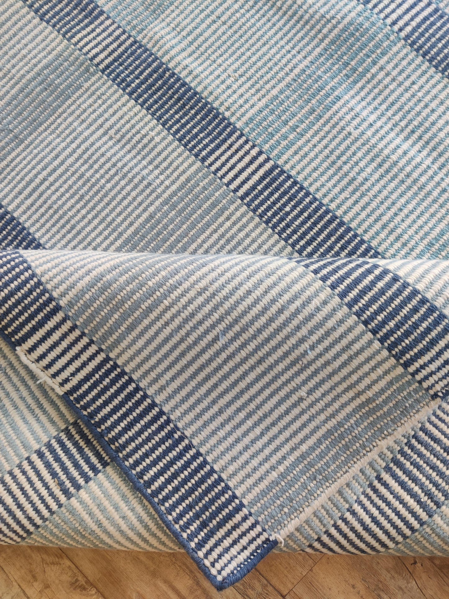 Traditional Indigo Striped Hand-Loomed Area Rug