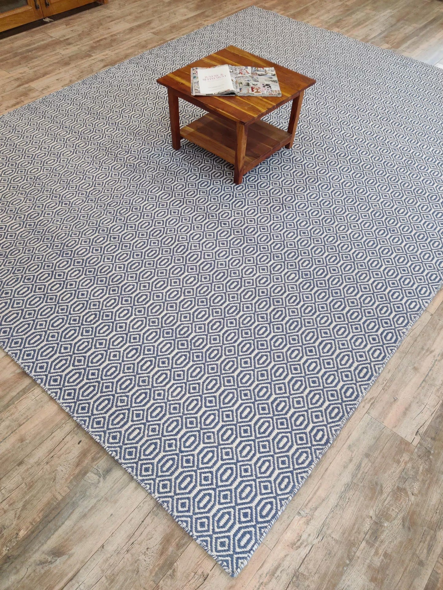 Indigo Lattice Oasis Artisan Woven Area Rug Carpet
