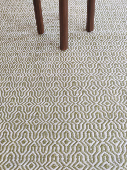 Olive Green Wool Rug Intricate Lattice Diamond Pattern