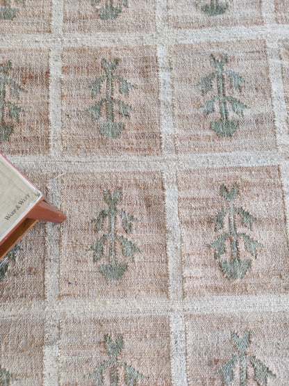 Hand-Woven Botanical Lattice Earth Tone Cotton Jute Rug