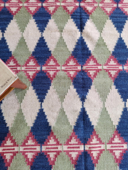 Handwoven Cotton Wool Rug,Diamond Pattern Carpet
