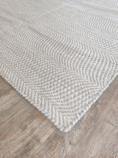 Neutral Beige Chevron Pattern Wool Carpet