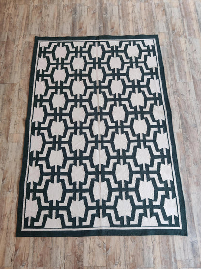 The Emerald Maze Handwoven Cotton Dhurrie rug