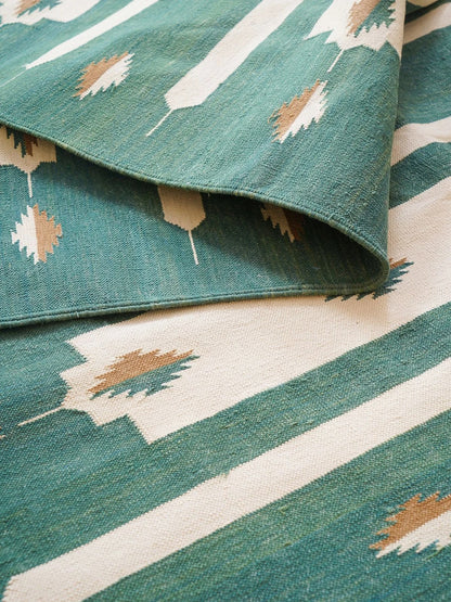 Teal Horizon Handwoven Cotton Flatweave Dhurrie Rug