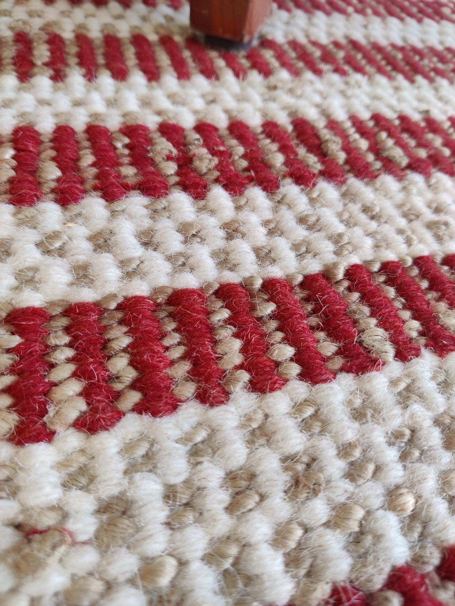 Linear Striped Pattern Dhurrie | Rust Red & Cream Artisan Home Decor
