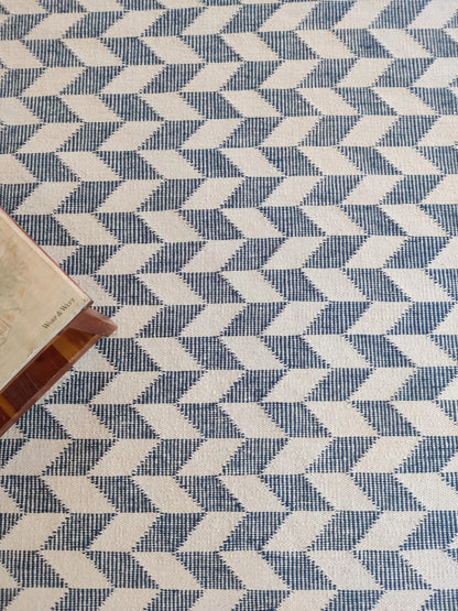 Modern Blue Herringbone Wool Rug