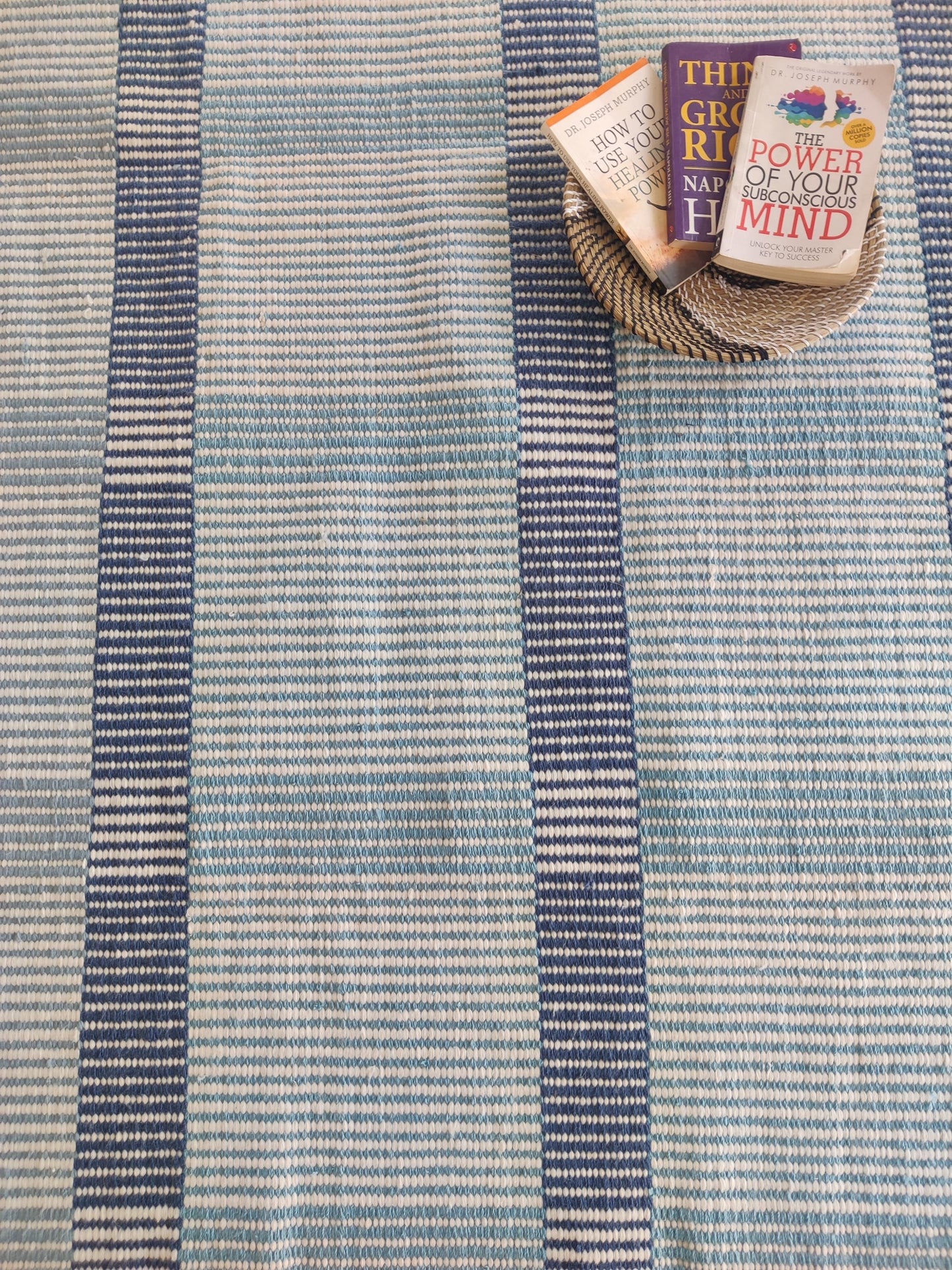 Traditional Indigo Striped Hand-Loomed Area Rug