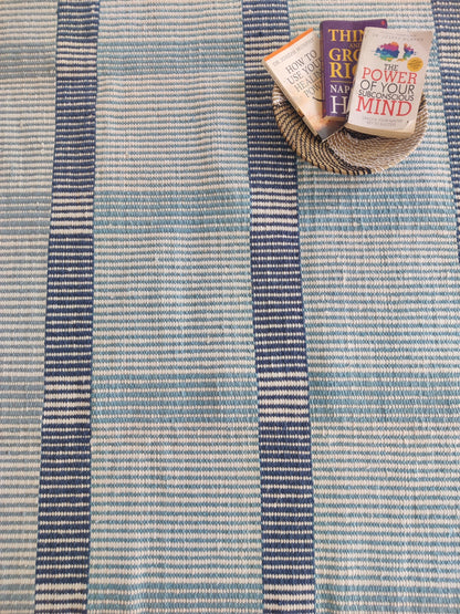 Traditional Indigo Striped Hand-Loomed Area Rug